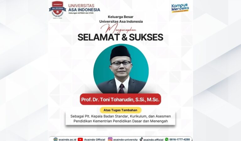 Keluarga Besar Universitas ASA Indonesia Mengucapkan Selamat dan Sukses kepada Prof. Dr. Toni Toharudin, S.Si., M.Sc.